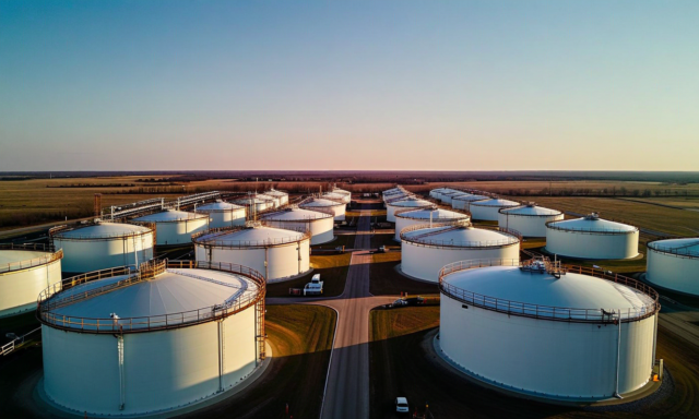 Cushing Oklahoma oil storage tanks with crude oil futures expiry calendar overlay